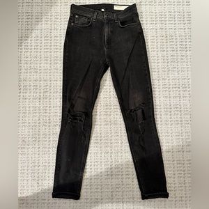 Rag & bone, high rise ankle jeans, black, size 26, with rips